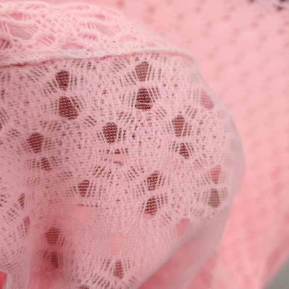 VTG 60s/70s Pink Open-Knit Button Shirt W/Dagger Collar  M/L Halloween Disco Mod - Picture 9 of 15